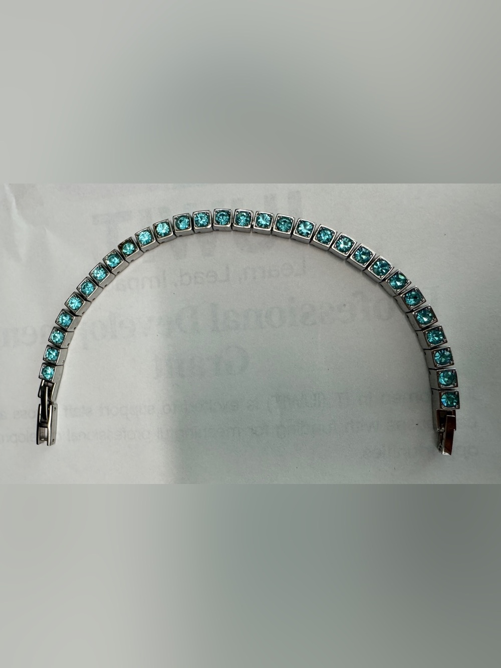 Sterling-Tone Bracelet with Aqua Blue Crystal Row - Women's Jewelry